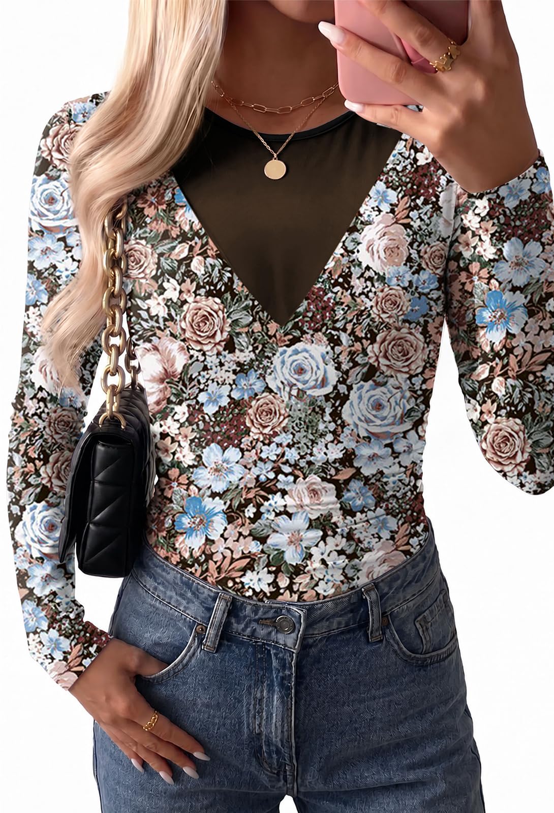 Womens Tops Mesh Top Long Sleeve Shirts Fall Outfits Winter Clothes