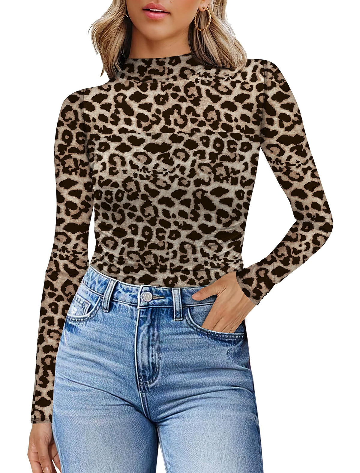 Womens Sexy Mesh Long Sleeve Shirts Fashion Clothing Turtle Necks Sheer Ruched Going Out Tops Fall Outfits Slim Fit Blouses