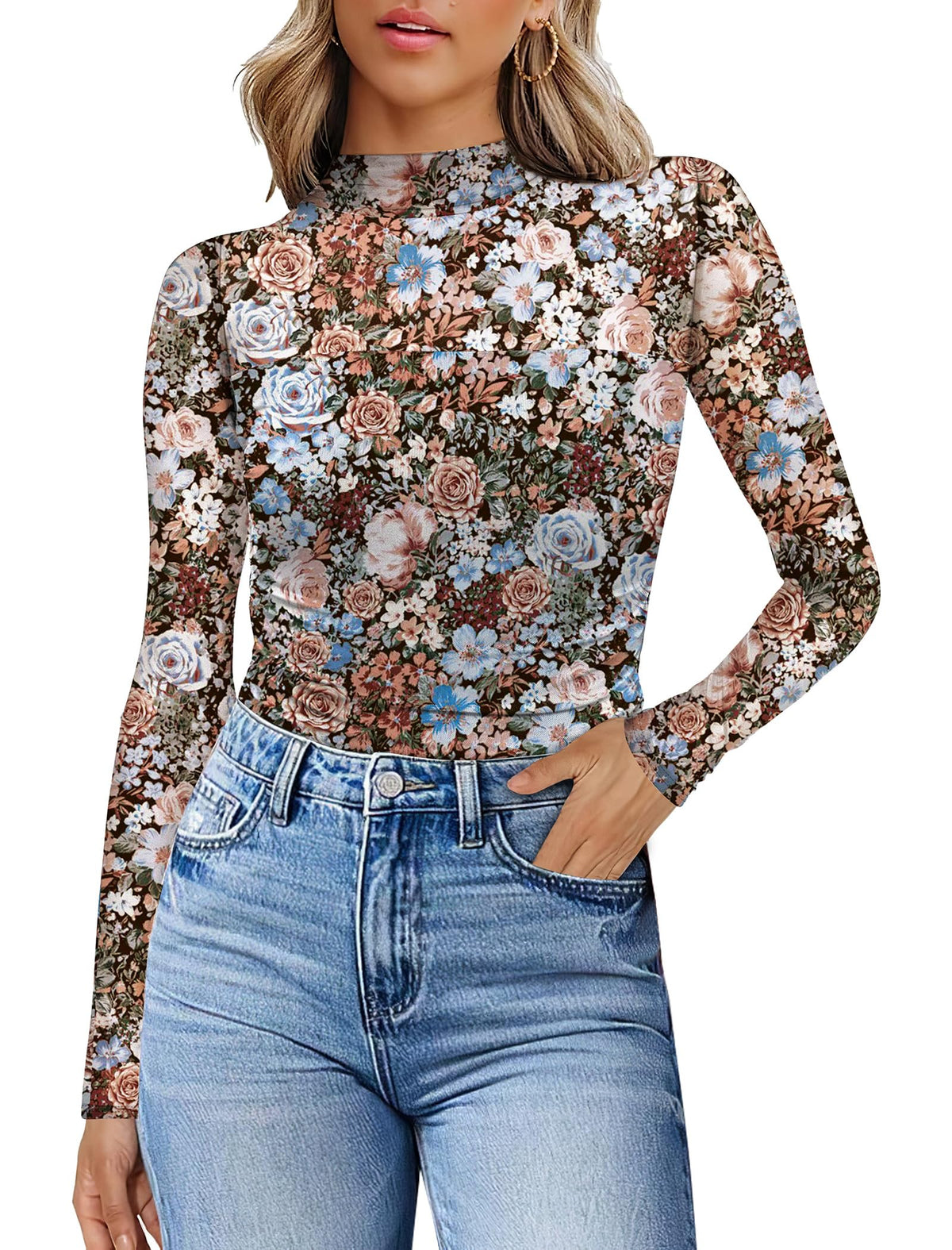 Womens Sexy Mesh Long Sleeve Shirts Fashion Clothing Turtle Necks Sheer Ruched Going Out Tops Fall Outfits Slim Fit Blouses